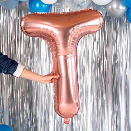 Balon Folie Metalizata Litera T, Cyrax, 100 cm, Umflati cu Heliu sau Aer, Ambalaj Individual, Pai inclus, Rose Gold