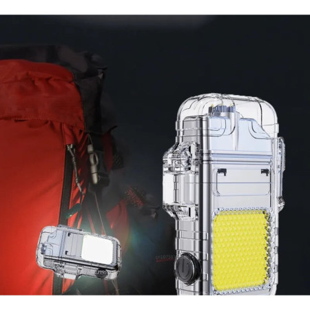 Lanterna Tip Breloc cu Bricheta,  Impermeabila, 3 Moduri Iluminare, 300 mAh, Incarcare USB-C, COB, Raza de Actiune 50 - 100 m, 7.4 x 4.9 x 1.7 cm, Argintiu