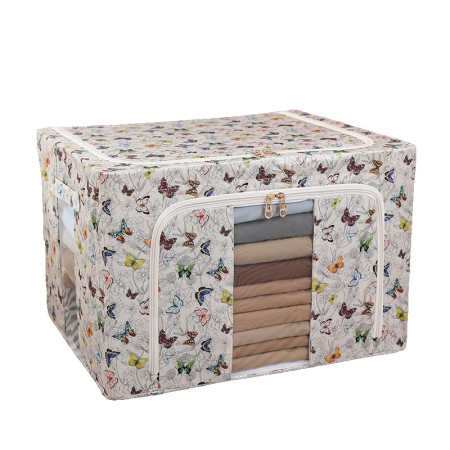 Cutie Depozitare,  66L, din Material Textil, 50 x 40 x 33 cm, pentru Haine si Lenjerii, Model Fluturasi, Multicolor