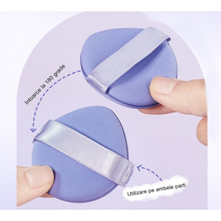 Burete de Machiaj Triunghi Cyrax, Reutilizabili, Utilizare Umeda sau Uscata, 5.5 x 5.5 x 0.9 cm, Powder Puff, Mov