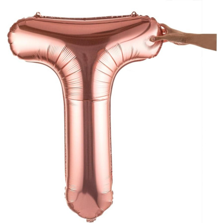 Balon Folie Metalizata Litera T, Cyrax, 100 cm, Umflati cu Heliu sau Aer, Ambalaj Individual, Pai inclus, Rose Gold