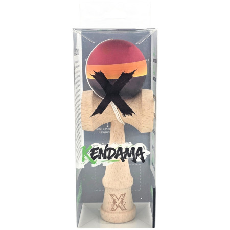 Kendama Originala X, Profesionala, Cyrax, Rubber Grip, din Lemn, 18 cm, Rosu/Galben/Negru