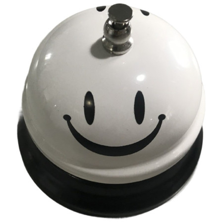 Clopotel Metalic Multifunctional, Cyrax, Alb cu Imprimeu Smiley Face, 7.5x7.5x6.5 cm, Receptie, Restaurant, Cafenele