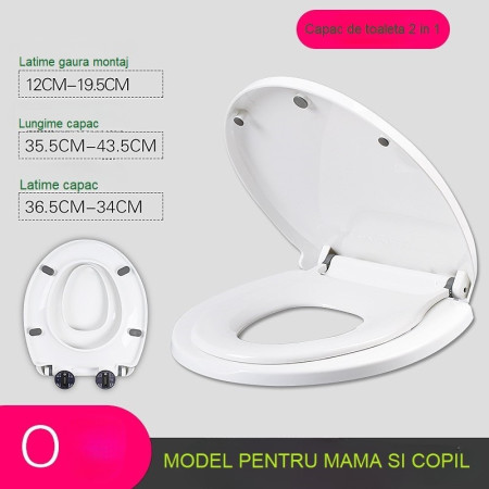 Capac de Toaleta cu Reductie 2 in 1, Cyrax, pentru Copii si Adulti, Coborare Lenta si Silentioasa, Instalare Usoara, din PP5 , in Forma de O, Alb