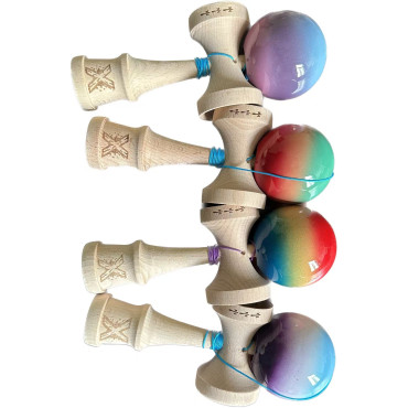 Kendama X Originala, Profesionala, Cyrax,  din Lemn, 18 cm  -largel balls+large handle  +Original Super Sticky- Gradient colors MIX