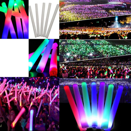 Bagheta cu Led, Cyrax, din Burete, cu Baterii, Lumina Multicolora, 48 x 4 cm, Alb