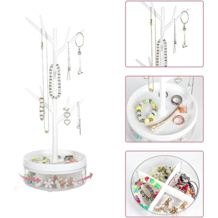 Cutie de Bijuterii,  Rotativa, cu Suport Tip Ramura, 36.5 x 14 cm, din ABS+PP, Alb