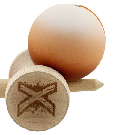 Kendama X Originala, Profesionala, Cyrax, Cupe Mari KING SIZE V3, Rubber Grip, Gaura in Baza, Rulment Metalic, din lemn 18 cm, Ata 62/65 cm, Gradient Alb/Maro