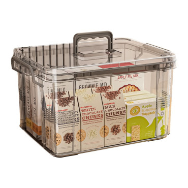 Cutie De Depozitare,  Tip Valiza, pentru Alimente, Jucarii, Accesorii, Transparent-Gri, Marime L, 38.5x27.5x22 cm