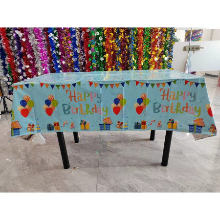Fata de Masa, Cyrax, din Folie, Imprimeu Happy Birthday cu Baloane, 137 x 274 cm, Albastru