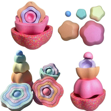 Jucarie Senzoriala de Echilibru, Cyrax, Tip Stepping Stones, 5 Piese, din Spuma, pentru Miscare, Sarituri, Prindere, Diametru 28 cm, Model 2, Multicolor