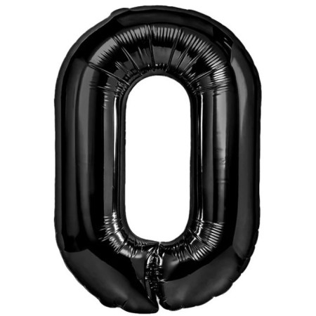 Balon din Folie Metalizata, Cyrax, Figurina Cifra, Tema Aniversare 100 cm, Ambalaj Individual, Pai inclus, Umflare cu Aer sau Heliu, Negru, Cifra 0