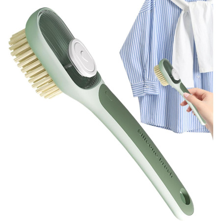 Perie Multifunctionala 2 in 1,  Perie Densa/Perie din Piele de Caprioara, cu Recipient Lichid, Maner Lung, 20.1x 4.3 x 5 cm, Verde