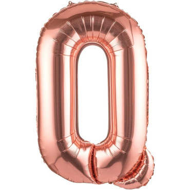Balon Folie Metalizata Litera Q, Cyrax, 80 cm, Umflati cu Heliu sau Aer, Ambalaj Individual, Pai inclus, Rose Gold