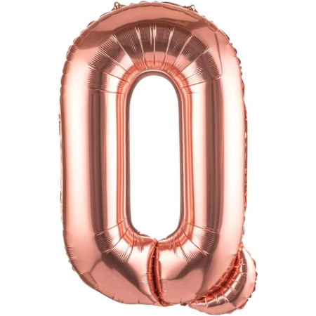 Balon Folie Metalizata Litera Q, Cyrax, 80 cm, Umflati cu Heliu sau Aer, Ambalaj Individual, Pai inclus, Rose Gold