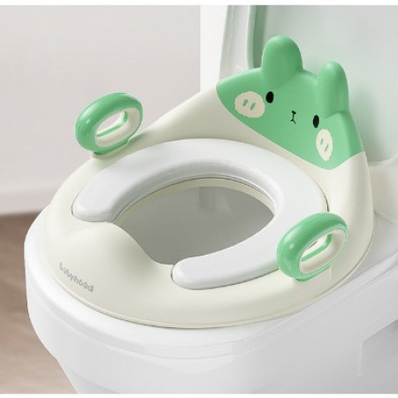 Capac WC cu Reductie, Cyrax, pentru Copii, cu Manere, Model Ursulet, Plastic Durabil, Verde