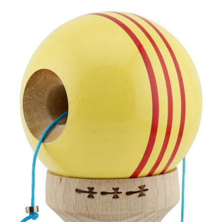 Kendama X Originala, Profesionala, Cyrax, Big Cups V2, Super Sticky Legendary Cupe Mari, Rulment Metalic cu Ata 55 cm, Galben/Linii Rosii