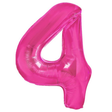 Balon din Folie Metalizata Cyrax, Figurina Cifra, Tema Aniversare 80 cm, Ambalaj Individual, Pai inclus, Umflare cu Aer sau Heliu, Roz, Cifra 4