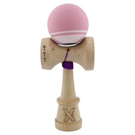 Kendama X Originala, Profesionala, Cyrax, Rubber Grip, Cupe Mari KING SIZE V3, Gaura in Baza, Rulment Metalic, din lemn 18 cm, Ata 62/65 cm, Bicolor Roz/Roz deschis