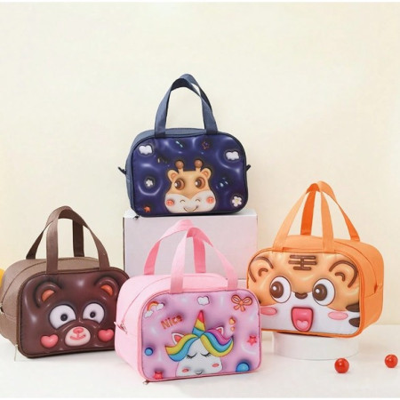 Geantă Frigorifică, Cyrax, cu Desene Animat 3D, Portabilă pentru Copii, de Prânz, din Pânză Oxford, 27.5x18x20 cm, Model Tigru, Portocaliu