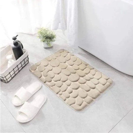 Covoras pentru Baie Antiderapant,  Uscare Rapida, Model 3D Piatra, 40x60 cm, Bej