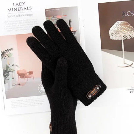 Manusi de Barbat,  Model Tricotat, Functie Touchscreen (ecran tactil), Material Acril, Manseta Elastica, Interior Catifelat, Marime Universala, Negru