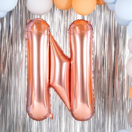 Balon Folie Metalizata Litera N, Cyrax, 80 cm, Umflati cu Heliu sau Aer, Ambalaj Individual, Pai inclus, Rose Gold
