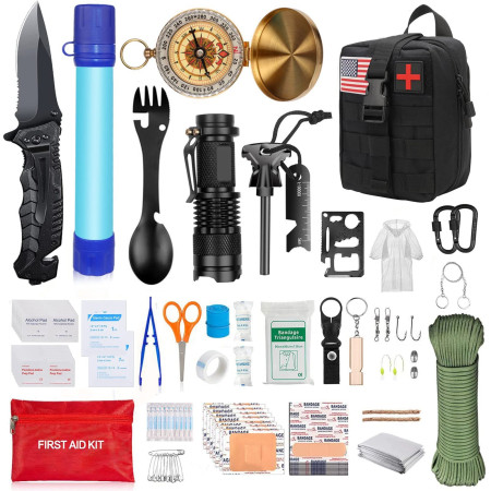 Kit supravietuire multifuncional  40 de Instrumente Profesionale, Echipament de prim-ajutor, Drumetie, Camping