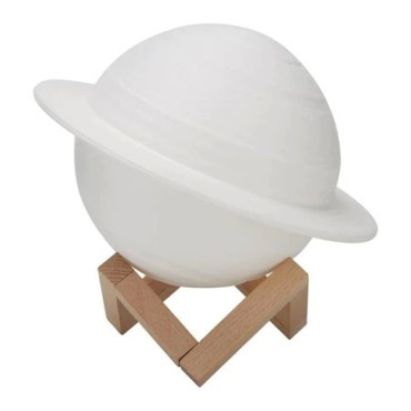Lampa de Veghe,  Model Planeta Saturn, 3D, Lumina Alb Cald, Suport din Plastic, cu Baterii, 13 cm, Alb