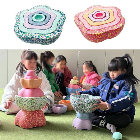 Jucarie Senzoriala de Echilibru, Cyrax, Tip Stepping Stones, 5 Piese, din Spuma, pentru Miscare, Sarituri, Prindere, Diametru 28 cm, Model 3, Multicolor