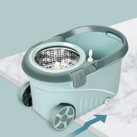 Set mop rotativ cu galeata  material plastic si microfibra, o rezerva inclusa, rezistent, cu dop scurgere, vas detasabil, orificiu pentru solutie, pentru interior, capacitate 8 l, verde