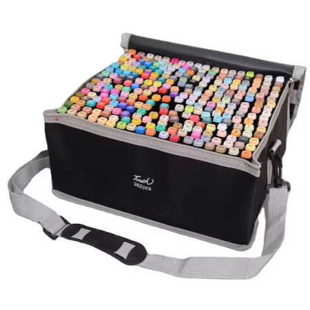 Set 262 Markere Duble, Cyrax, pe Baza de Alcool, Geanta Impermeabila Inclusa, Culori Numerotate, 37 x 21.5 x 16.3 cm, Multicolor