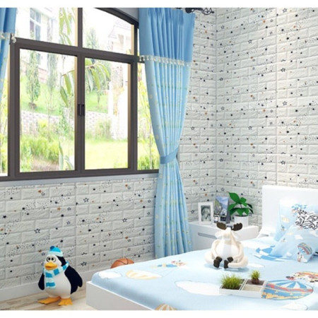 Set 10 Placi de Tapet,  Autoadezive, 70 x 77 cm, Suprafata Acoperita 5.3 mp, din PVC, Model Stelute Albastre, Alb