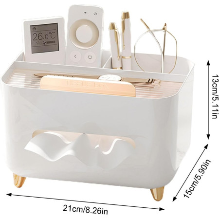 Suport pentru Servetele,  Cutie Multifunctionala, Design Minimalist, ABS, cu Suport pentru Obiectele Personale, pentru Birou, 21x15x13 cm, Alb