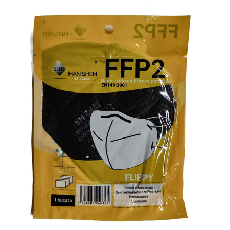 Masca de protectie faciala, Cyrax, de unica folosinta, FFP2, KN95, 5 straturi FPP2, nesterila, ambalaj individual, CE 0370, Negru