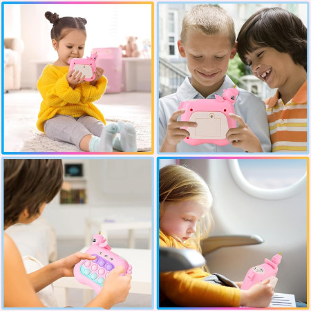 Jucarie Interactiva Pop It Whack A Mole, Cyrax, Tip Consola, Anti-Stres, 4 Moduri de Joc, din ABS si Silicon, +3 Ani, Model Unicorn, Mov