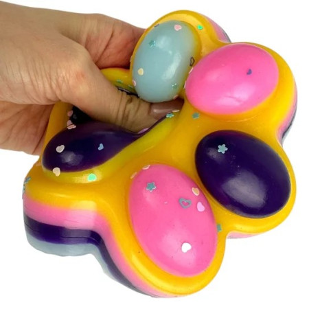 Jucarie Antistres Squishy, Cyrax, Revenire Lenta, Model Labuta de Pisica, Squishy, BIG 12.5 x 10.5 cm, 220 g, Model 18, Roz Galben Mov