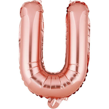 Balon Folie Metalizata Litera U, Cyrax, 40 cm, Umflati cu Heliu sau Aer, Ambalaj Individual, Pai inclus, Rose Gold