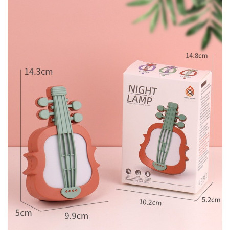 Lampa de Veghe,  cu Protectie pentru Ochi, Model Violina, Lumina Calda, Incarcare USB, ABS, 14.3x5x9.9 cm, Verde/ Rosu
