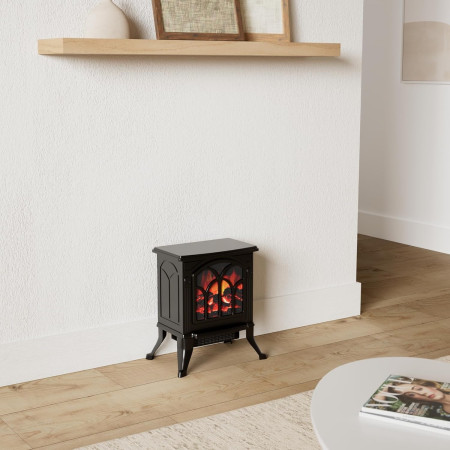 Semineu Electric,  cu Efect Flacara, 1500/1200W, Incalzire PTC, 220 V, din Plastic Ignifug, 38 x 23 x 45 cm, Negru