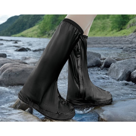Protectie Incaltaminte pentru Ploaie si Noroi,  Impermeabila, Talpa Antiderapanta, cu Fermoar si Capsa, Inaltime 40 cm, Marime S 34-35, Negru