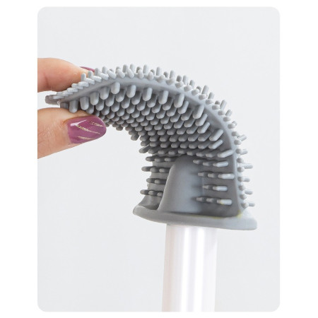 Perie de Toaleta,  cu Recipient pentru Lichid, perie din TPR, Montare fara Perfoare, 12 x 6.5 x 40 cm, Gri