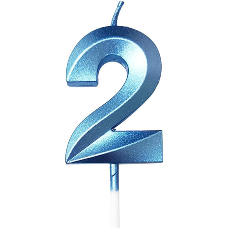 Lumanare Cifra 2, Cyrax, Model Diamond, 5 x 3.4 cm, Albastru