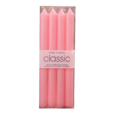 Set 4 Lumanari,  pentru Suport de Masa, Fara Miros si Fum, din Parafina, 2.2 x 25 cm, Roz