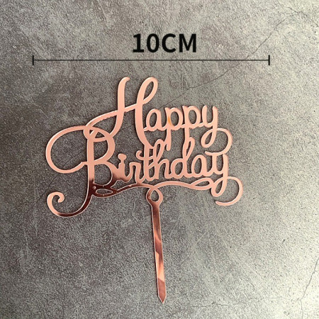 Decoratiune Topper pentru Tort, Cyrax, Model Happy Birthday, Tematica Aniversare, 10 cm, Roz