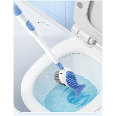 Perie de Toaleta,  cu Suport de Perete, Recipient Detergent, 2 Tipuri de Perii, Model Balena, Albastru