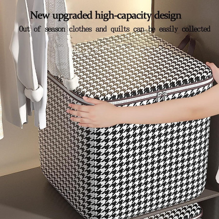 Cutie de Depozitare cu Fermoar,  Pliabila, Maner Ranforsat, Fermoar Rezistent, pentru Haine, Paturi, Plapumi, Perne, Lenjerii de Pat, Jucarii, 50x50x70 cm, 180 Litri, in Carouri, Alb-Negru