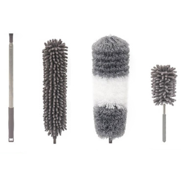 Mop din Microfibra pentru Curatenie,  Set 3 Capete Detasabil, Mop din Microfibra, Pamatuf pentru Praf, Mini Perie, Maner Extensibil, EVA, Impachetate in Sac cu Fermoar, Gri