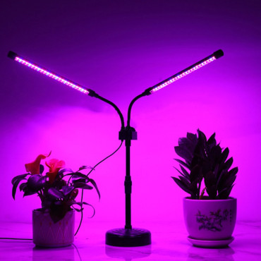 Lampa UV pentru cresterea plantelor,  Alimentare cu USB, 10W, 2 capete, 48 LED-uri, 9 nivele lumina, Timer, Inaltime Ajustabila pana la 65 cm Lumina Mov