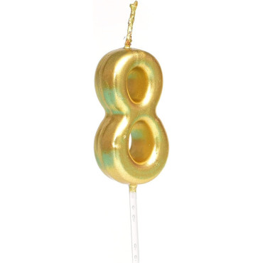 Lumanare de Tort, Cyrax, Model Cifra 8, Party, 4.5 x 2.5 cm, din Parafina, Auriu